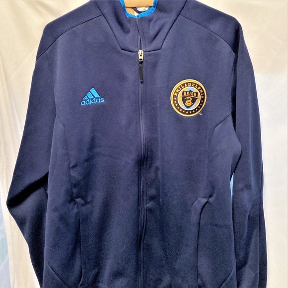 NEW Soccer Jacket Adidas MLS Philadelphia Union Fleece Blue Official Men Large - Picture 1 of 3